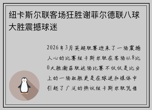纽卡斯尔联客场狂胜谢菲尔德联八球大胜震撼球迷